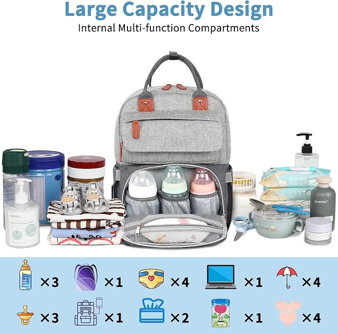 Diaper Bag Backpack, Baby Bag for Boys Girls, Large Diaper Backpack Travel Diaper Bags with Insulated Pockets Baby Registry Search Shower Gifts Newborn Essentials for Mom Dad, Waterproof Grey - Image 2