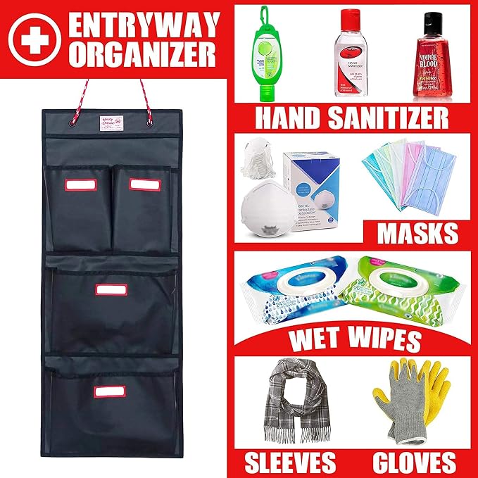 Rough Enough Locker Organizer, 4 Pockets Hanging for Gym Work Wall, Black | Water-Repellent, Heavy Duty Tarpaulin, 27 x 11 Inch, 2 Small + 2 Large Pockets, for Police, Officer, Teacher - Image 4
