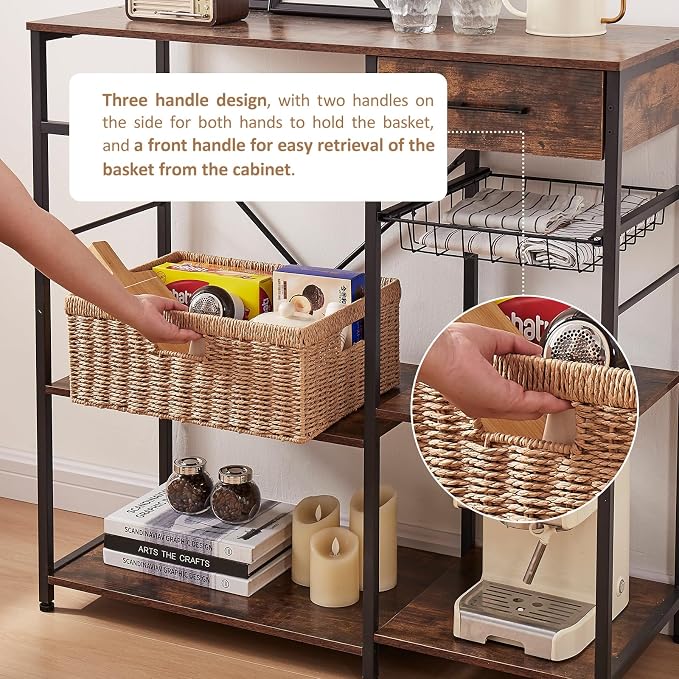 OIAHOMY Wicker Storage Basket, Rectangular Paper Rope Shelf Baskets with Built-in Handles, Woven Decorative Organizer for Pantry, Shelves, Living Room and Bathroom, 1-Pack Natural - Image 5