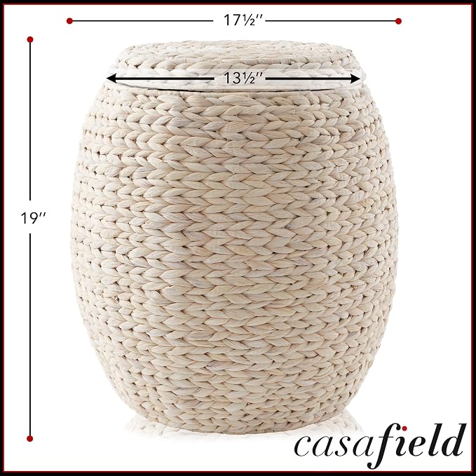 Casafield Round Storage Basket with Lid - Whitewash, Handwoven Water Hyacinth Organizer for Laundry, Blankets, Plants, Bedroom, Living Room, Office - Image 7