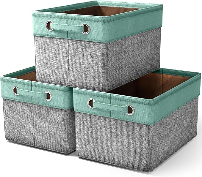 Sorbus Premium Fabric Storage Cubes 15 Inch - Big Sturdy Collapsible Storage Bins with Dual Handles - Foldable Baskets for Organizing - Decorative Cube Storage Bins for Home & Office Use- 3 Pack| Teal by Sorbus