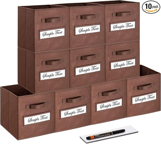 11 Inch Storage Cube,Storage bin,cube storage (Set of 10) Foldable Fabric Cube Storage Bins with 10 Labels Window Cards & a Pen,Baskets Containers for Shelves,Closet Organizers Box,Brown by Artsdi