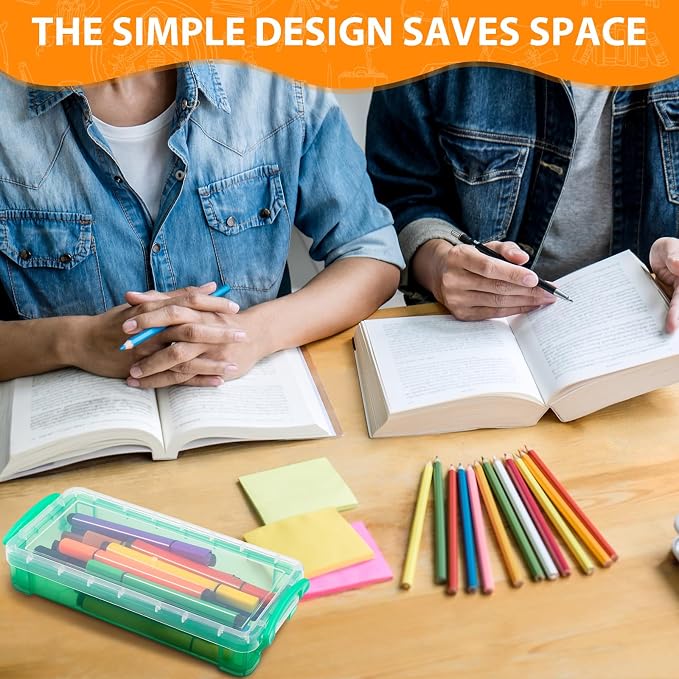 Gueevin 24 Pcs Large Capacity Plastic Pencil Box Clear Plastic Pencil Case Crayon Box with Snap Tight Lid Watercolor Pen Storage Brush Organizer Drawing Tools Container (Fresh Color) - Image 7