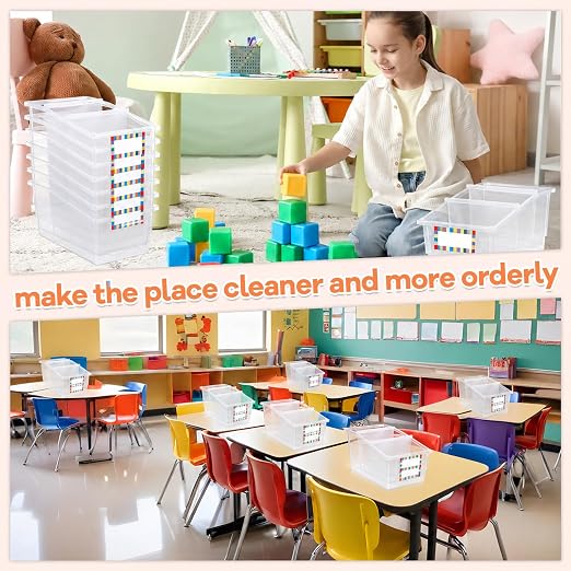 gisgfim 6 Pack Picture Book Bin with Dividers Classroom Library Book Bin Small Plastic Books Holders with Labels for Classroom Library Magazines Storage Organizer 13.5 x 8.75 x 7.75 in(Clear) - Image 7
