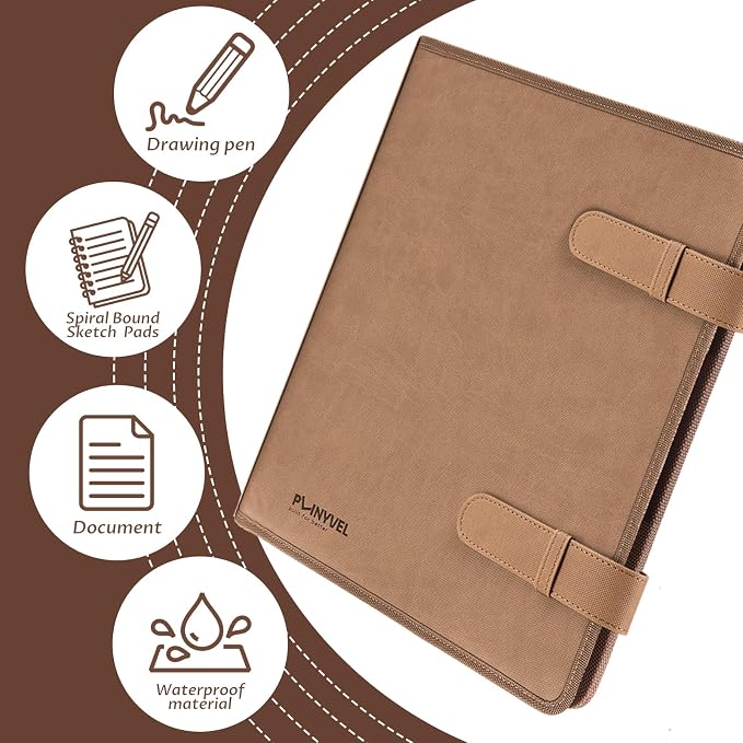 Plinyvel Brown Leather Sketchbook Cover 9x12, Travel Drawing Portfolio | Portable sketch kit organizer, pencil holder, Fits 9x12 Sketch Book, Spiral Pad, Compact artist storage case - Image 6