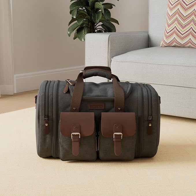 Wildroad Canvas Duffle Bag - 60L Expandable Weekender Overnight Travel Bag | Gifts for Men, Holiday Birthday Gift for Dad, Husband & Partner, Carry-on Size - Image 2