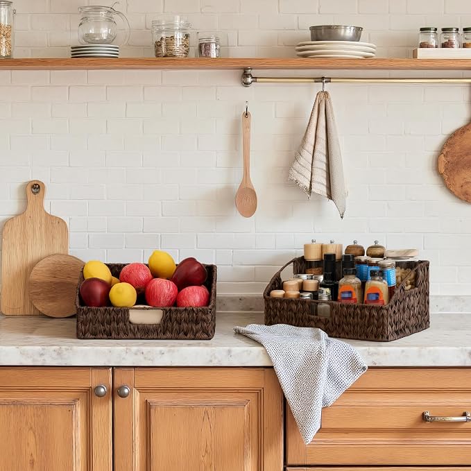 GRANNY SAYS Wicker Storage Baskets, Trapezoid Woven Baskets for Storage | Wicker Storage Baskets for Pantry, Open Front Basket for Shelves, Kitchen Storage Baskets, Decorative Basket for Home Decor - Image 8