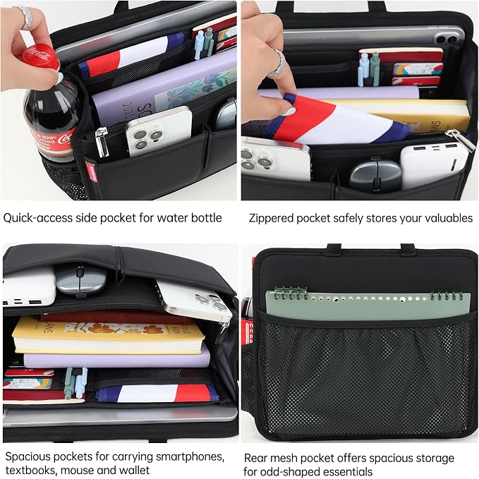 Small Rugged Organizer Insert for Briefcase Tote Shoulder Messenger Bag-19 Pockets,Padded Water-repellent Nylon-Black - Image 8