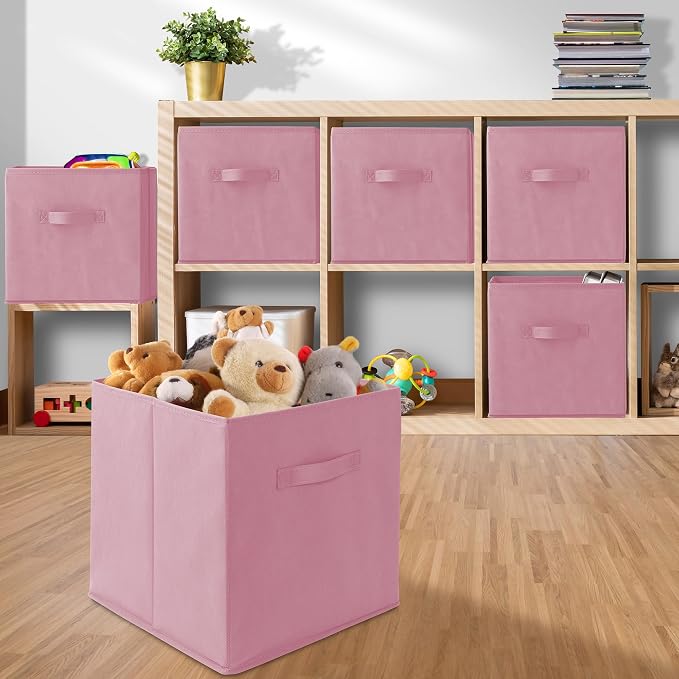 Casafield Set of 12 Collapsible Fabric Cube Storage Bins, Light Pink - 13" Foldable Cloth Baskets for Shelves, Cubby Organizers & More - Image 5