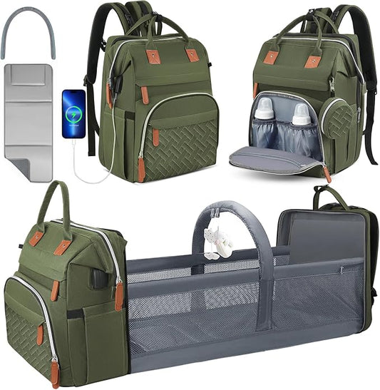 Diaper Bag Backpack for New Parents, Large Capacity Baby Travel Bag with Bottle Holders, Multiple Compartments (Green) by Wurzfolk