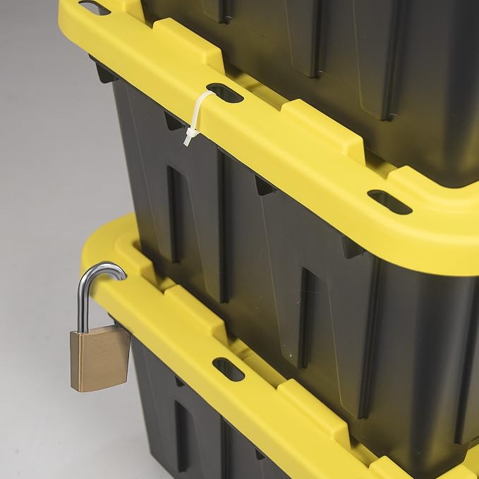 CX Heavy Duty 12-Gallon Stackable Plastic Storage Bins with Lids, 4 Pack | Storage totes for garage organization, Stackable containers, weather-resistant, snap lid, 12.5H x 16.3W x 21.8D, Black/Yellow - Image 5