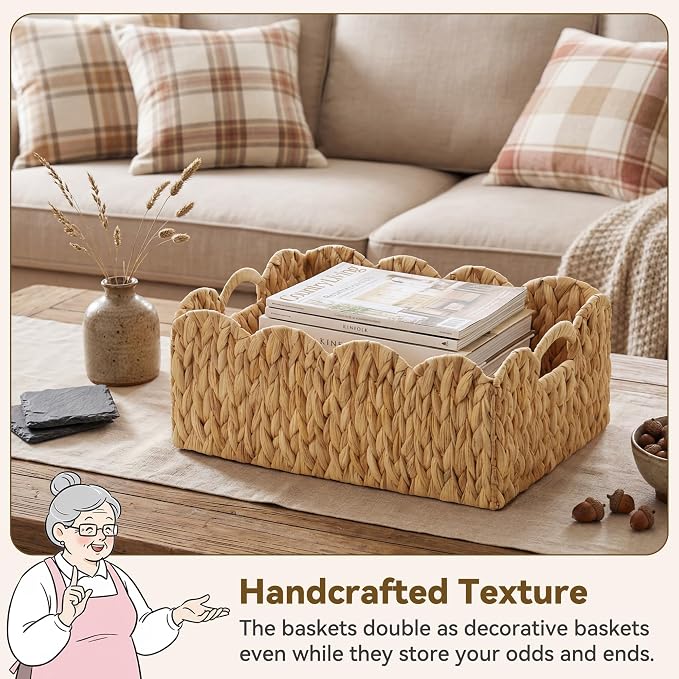 GRANNY SAYS Wicker Basket for Organizing, Shelf Baskets with Scalloped Edge | Scalloped Water Hyacinth Basket, Storage Wicker Basket for Pantry, Water Hyacinth Baskets with Scalloped Edge, Woven Baskets - Image 3