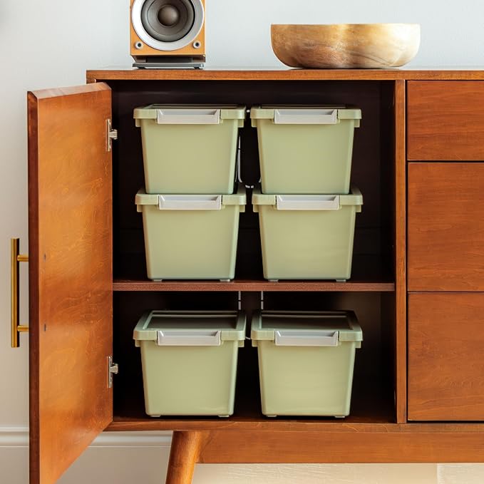 IRIS USA Storage Bins with Lids |Made in USA| 4 Qt - (6-Pack) - Sage Green | Sensory Craft Organizers, Plastic Clip Box Totes, Flat Containers for Organizing Paper, Office, Art & Study Supplies - Image 4