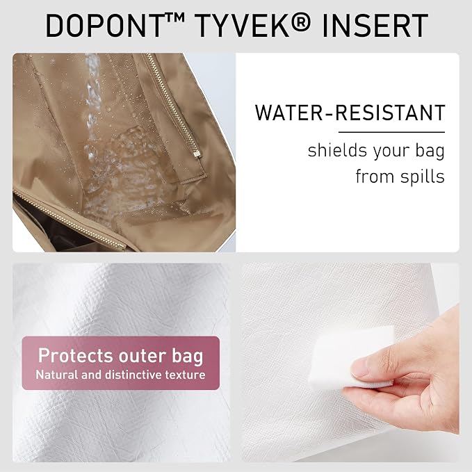 Tyvek Purse Organizer Insert for Coach Brooklyn 39 Shoulder Bag | Lightweight Waterproof Bag Insert, 9 Pockets Storage, Bottle Holder, YKK Zipper Pocket, Tote Handbag Dividers, White Maple - Image 6