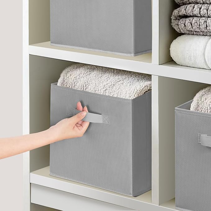 Easi Storage Cubes, 11 Inch Storage Bins, Set of 8, Foldable Fabric Cube Storage Organizer With Handles, Closet Cube Storage Bins, Collapsible Cubby Storage Organizer for Shelves,Offices, Gray - Image 3