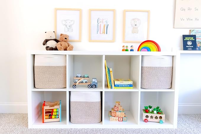 NaturalCozy 13 Inch Cube Storage Bins Cotton Rope Woven Baskets for Organizing 3-Pack | 13 x 13 Storage Cubes | Fabric Square Storage Baskets for Shelves Organizer, Kids Toy Bins, Closet Baby Nursery - Image 3