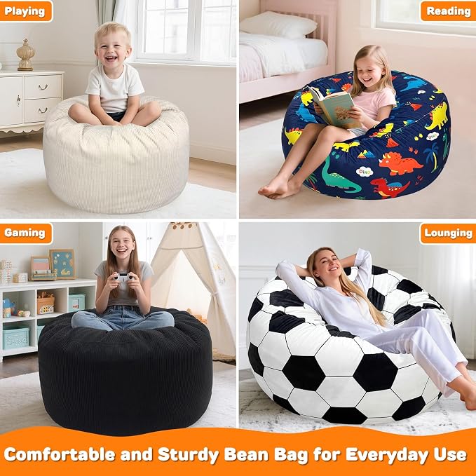 Lukeight Dinosaur Bean Bag Chair for Kids and Teens, Memory Foam Filled Floor Lounger, Washable Velvet Cover with Inner Liner, Beanbag Chair with Filling for Gaming and Reading, Large 27" D x 16" H - Image 6