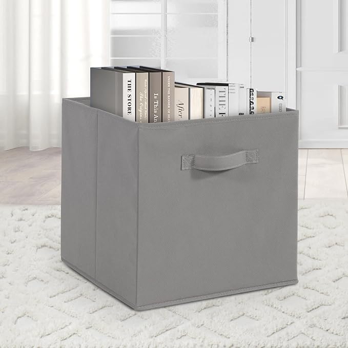 11x11 Storage Bins, Set of 3 Storage Cubes, Collapsible Cube Storage Box, Fabric Closet Organizers with Handles for Home, Office, Closet Shelf Cabinet, Bookcase, Grey - Image 4