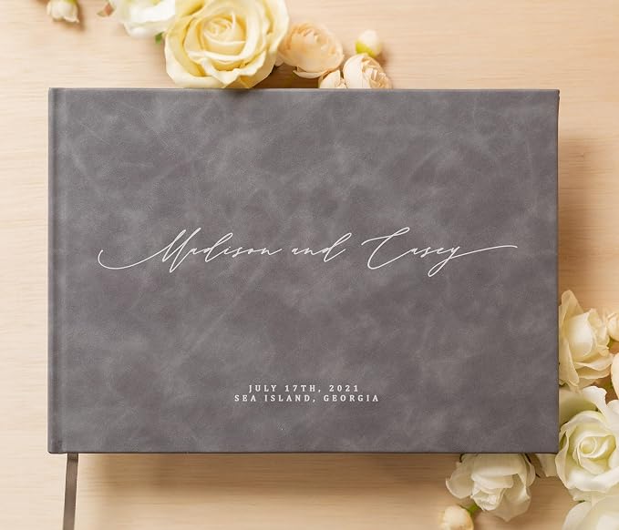 Personalized Guestbook in Slate Gray - Premium Custom Modern Guest Book for Wedding Reception, Birthday Party or Events w/Bookmark Blank Pages for Signing 11.5 x 8.5 inches - Image 2