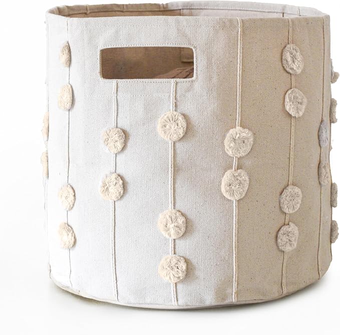 Storage Bins for Kids Nursery Bin Organizer (13"x12") Laundry Basket for Closet, Decorative Floor Storage Basket Canvas Fabric Storage Basket (Pompom - Oat) by MakemakeOrganics