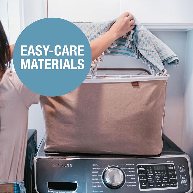 Collapsible Laundry Basket LUXE (300D) - Navy Noir/Cream (2PK) | Elevate Open-Room Laundry Storage | Refined Fabric and Vegan Leather Add Polish, While Each Basket Holds 55 lb - Image 5