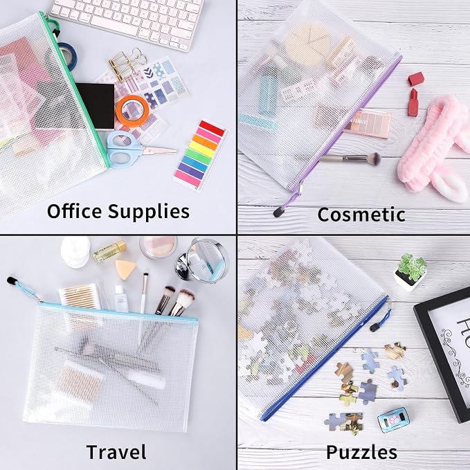 EOOUT 24pcs Mesh Zipper Pouch Bags, for Organizing Storage, Waterproof Zipper Pouches, Letter Size, File Bags for Toys, Puzzle, Board Games - Image 5