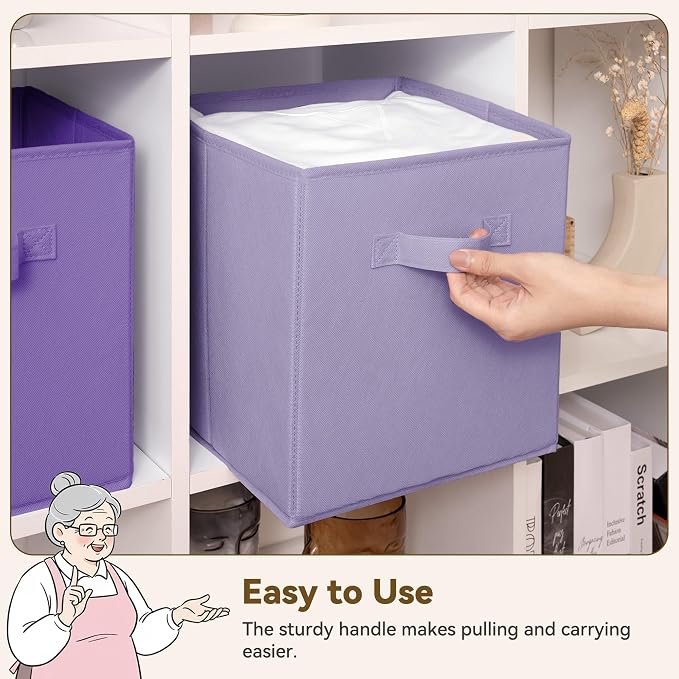 GRANNY SAYS 11 Inch Cube Storage Bins, Purple Gradient, 6-Pack | Collapsible Cube Storage Organizer with Thickened Base Plate, Sturdy Handles, Decorative Baskets for Shelves, Closet - Image 5