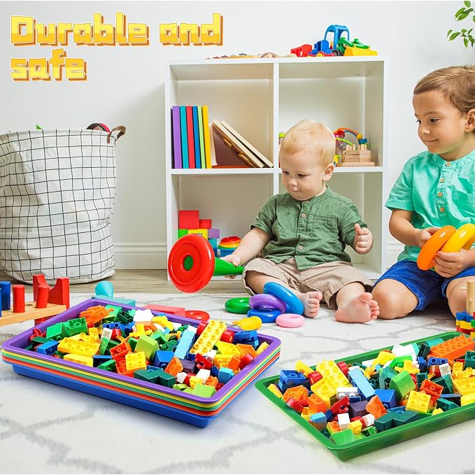6 Pack Large Plastic Art Trays for Classroom, 16x12x1 Inch,Rainbow | Plastic Paint Trays for Kids Craft Activity Sensory Play Stackable Organizer for Preschool Art Projects Jewelry Beads Sorting - Image 5
