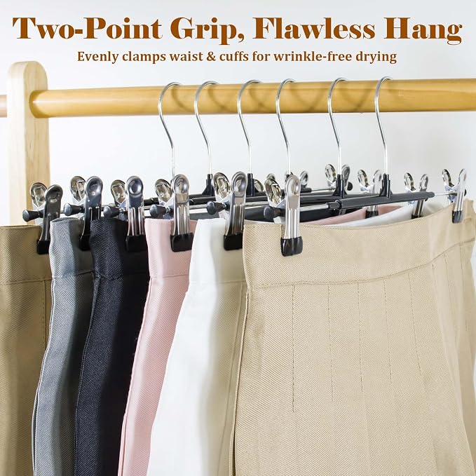 Pants Hangers with Clips,50 Pack Pants Hangers,Space Saving Jean Hanger,360° Swivel Hook Non-Slip for Skirt,Socks,Jeans - Image 6