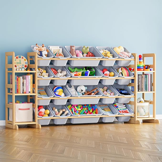 SpaceAid Toy Storage Organizer with 6 Shelves and 20 Bins, Toy Organizers Storage Bookshelf, Kids Bin Shelf Toys Box Bookcase for Bedroom Playroom Organization Room Decor, Neutral Gray by SpaceAid