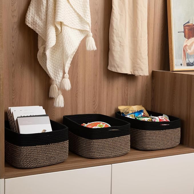 OIASKET Storage Baskets for Organizing 3 Pack, Woven Baskets for Shelves, | Closet Organizer Bins with Handle, Empty Gift Basket, Toy Storage for Toys, Blankets, Towels, Clothes, Books, 15"x11.42"x6.7" - Image 5
