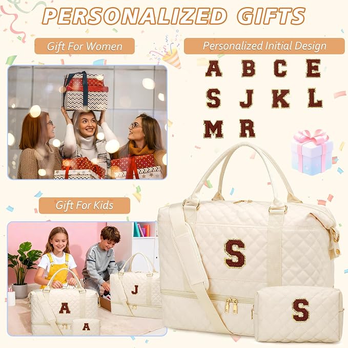 Gift for Grandkids Daughter Niece Overnight Bag(Beige,S) | Women Gifts for Birthday-Overnight Bags with Toiletry Bag-Weekender Bags with Shoe Compartment for Travel - Image 3