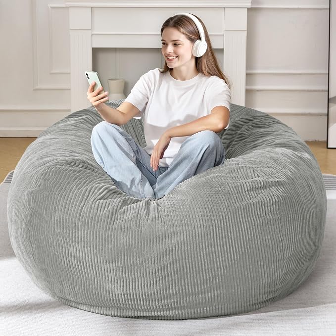 5FT Bean Bag Chair for Adults,Gaint Teardrop Beanbag with Filler | Beanbag Chair with Memory Foam Filled,Bean Bags with Handy Handle&Machine Washable Cover for Living Room,Bedroom-Light Grey - Image 3