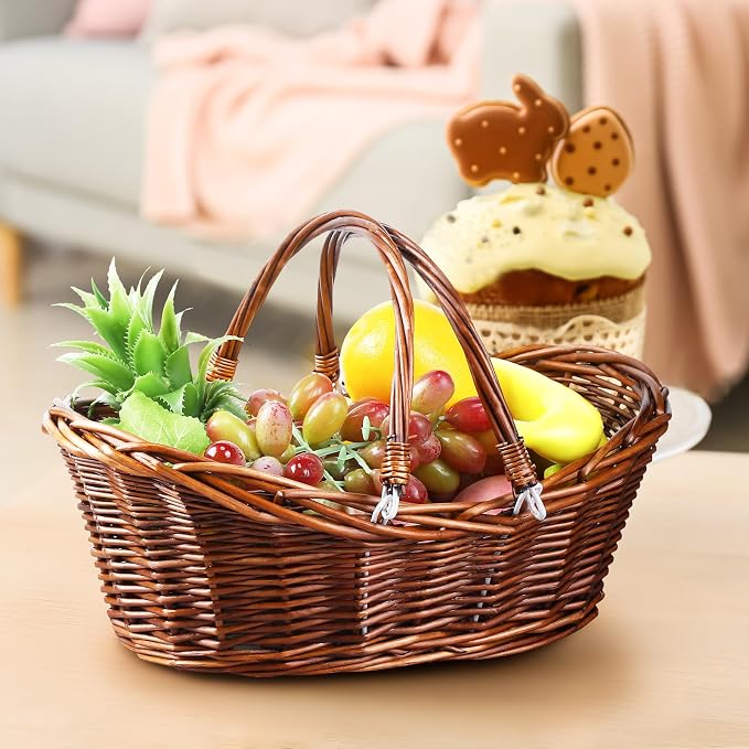 Wesiti 6 Pcs Wicker Picnic Basket with Handle, Hand Woven Harvest Basket Bulk, Wicker Flower Hoppet for Storage, Picnics, Easter, Organizing, Egg Gathering, Candy, Wedding(Dark Brown) - Image 5