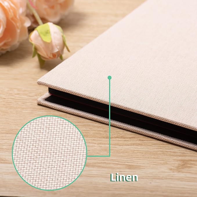 Large Photo Album Self Adhesive for 4x6 8x10 Magnetic Scrapbook Album DIY 60 Black Sticky Pages Linen Cover Photo Album(Beige) - Image 4
