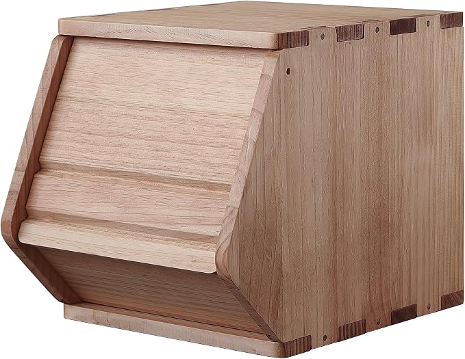 Stackable Solid Wood Storage Chests,Bins with Lids,Modular Wooden Multi-use Box,Closet Storage Organizers,Hall Entryway Cabinet,Drawers,Potato,Onion,Bread,Classify by Items,11.75”W(1 Pack) by unununu