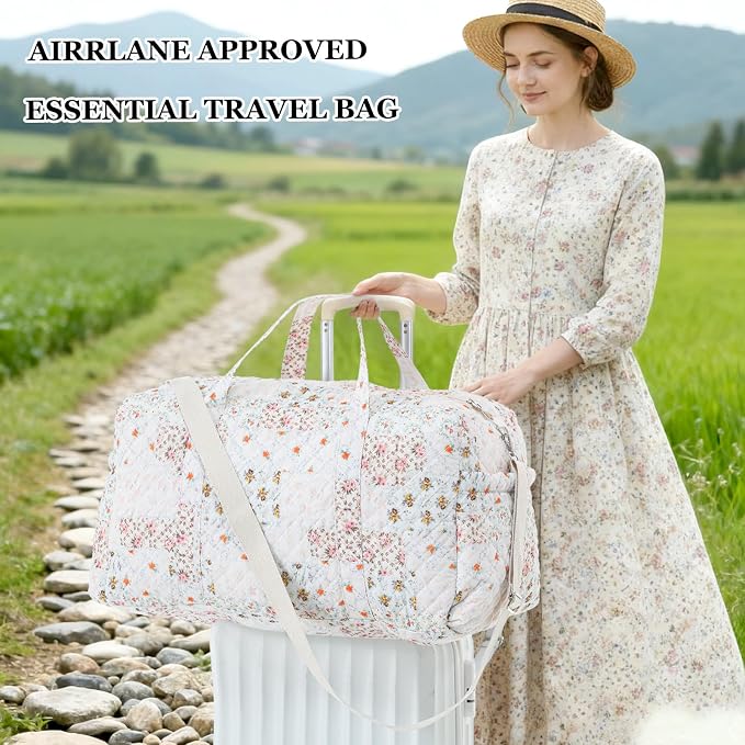 Dansydaisy Large Quilted Travel Duffle Bag for Women Floral Portable Gym Weekender Bag with Zipper Pockets Workout Grocery Pouch Duffle Gift Pouch for Work(Light Colored Spliced Floral) - Image 2