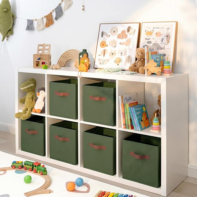 GRANNY SAYS 11 Inch Cube Storage Bins, Cube Organizer, Olive Green, 6-Pack | Collapsible Storage Boxes with Thickened Base Plate, Sturdy Handles, Decorative Baskets for Shelves, Closet - Image 5
