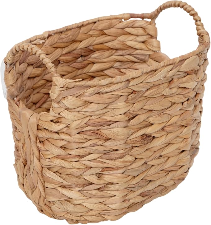 Water Hyacinth Storage Basket with Handles, Woven Boho Storage Basket for Organizing, 11.8" x 7.87" x 8.66" Natural Oval Handwoven Basket for Shelf, Bathroom, Living Room by Unknown