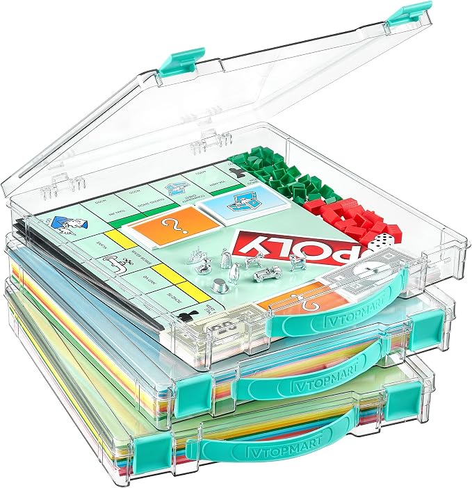 Vtopmart 3 Pack Board Game Storage with Handle and Snap-Tight Latch Lid | Clear Craft Organizer Fit 12" x 12" Papers, Stackable Storage Box for Scrapbook Storage, Art Supply Storage, Puzzle Storage by Vtopmart