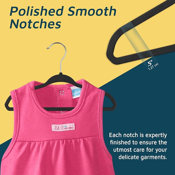 Black Velvet Kids Hangers 20 Pack, 10.83" Non-Slip Baby & Toddler Hangers for Clothes, Space-Saving Slim ABS Plastic with 360° Swivel Hook & Notched Shoulders, Up to 10 lb Capacity - Image 7