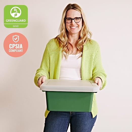 ECR4Kids Stackable Square Bins with Non-Snap Lids, Multipurpose Organization, Hunter Green, 2-Pack - Image 6