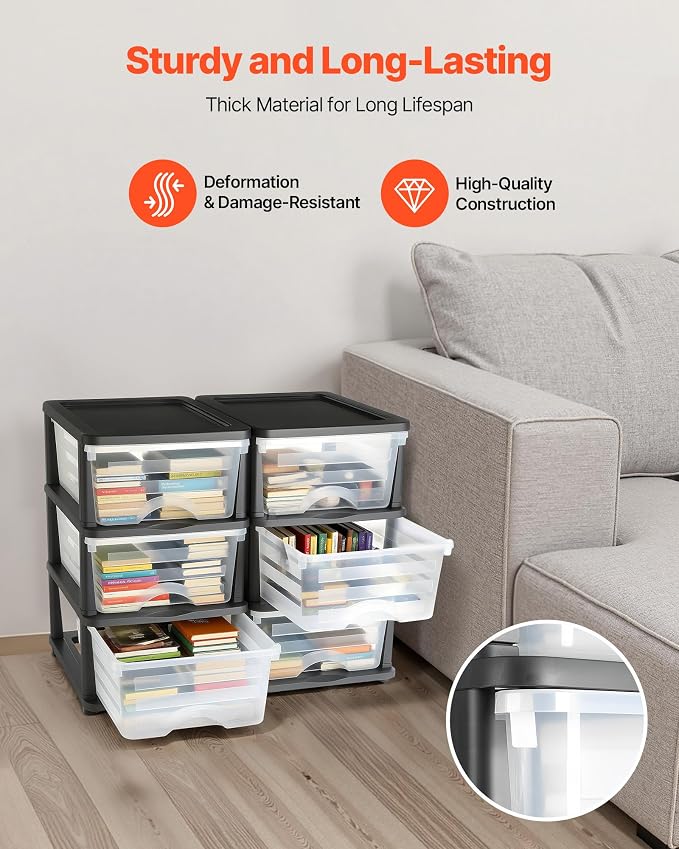 VEVOR Plastic Storage Drawers, 2 Pack Storage Organizer Drawer, 6 Drawers Closet Organization and Storage Dividers, Dresser Organizer Clear Bins for Office Supplies, Craft Rooms, Classrooms and Home - Image 5