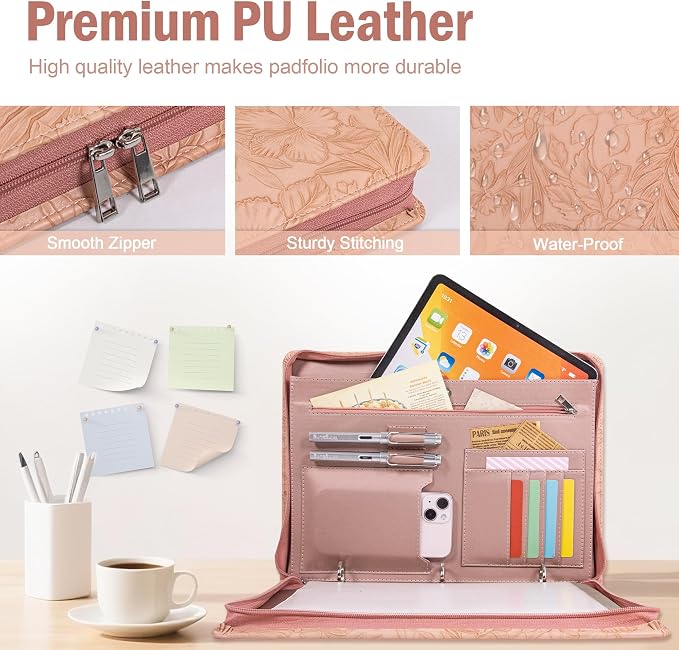 Calfinder Personalized Portfolio for Women, Free Name Engrave,Leather Binder 3 Ring, Business Portfolio Organizer for Documents,Ipad,Tablet,Unique Gift for Graduation/Professionals/Lawyers - Image 6