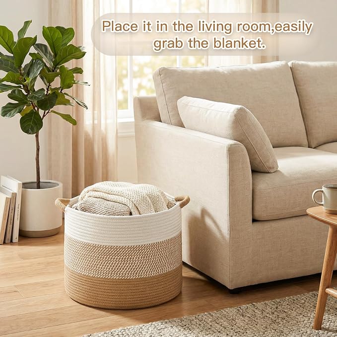 Artfeel 100L Large Cotton Rope Basket, Decorative Woven Blanket Storage for Living Room, Boho Toy Storage & Toy Box for Kids, Versatile Laundry Basket & Nursery Hamper for Blankets(Brown) - Image 5