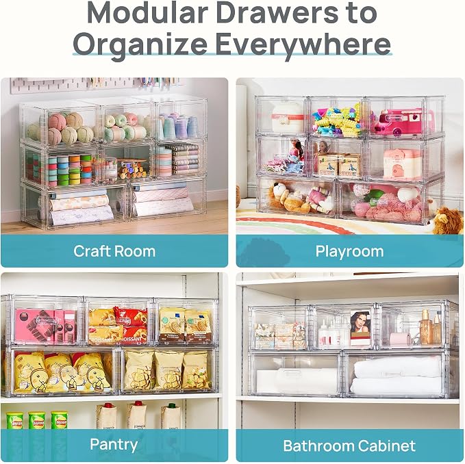 Vtopmart 6 Pack Clear Stackable Storage Bins 15QT | Easily Assemble Bathroom Organizers,Plastic Storage Bins for Kitchen Pantry,Under Sink Organization(Medium) - Image 7