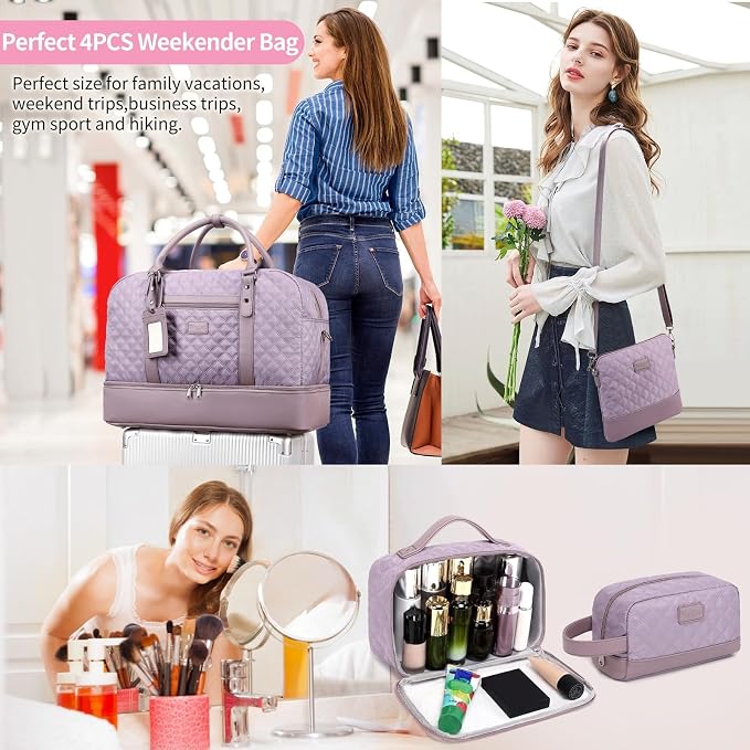 4PCS Weekender Bags for Women Large Overnight Weekend Travel Duffel Bags | Travel Bag Carry-on Tote Hospital Bag with Shoe Compartment Crossbody Toiletry Bag for Travel Business Gym Water Resistant - Image 2