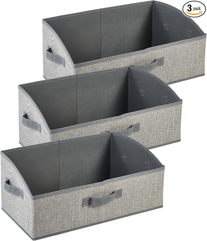 DAYARD Fabric Bins [3-Pack], Trapezoid Storage Bins with Handles, Foldable Baskets Storage Boxes for Shelves, Closet, Bookshelf, Organizer Containers, 20 x 11 x 8 inch Grey by DAYARD