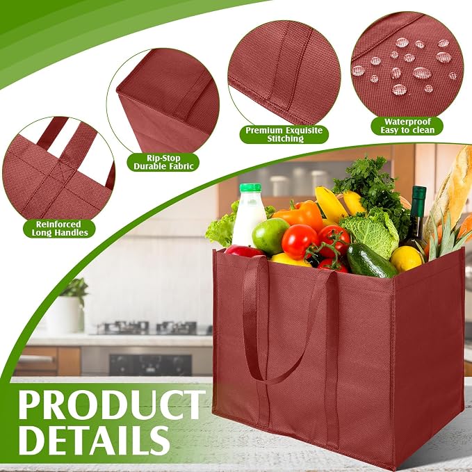 Hillban 30 Pack Large Reusable Shopping Bags Bulk | Heavy Duty Foldable Grocery Bags 16 x 13 x 10 Inch, Washable Portable Storage Totes with Reinforced Handles - Image 4