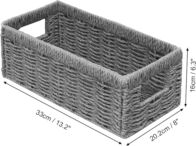 Wicker Storage Basket, Set of 2 Hand Woven Wicker Baskets for Organizing with Handles, Decorative Small Storage Bins for Countertop Toilet Paper Basket for Toilet Tank Top Shelves, Grey - Image 2